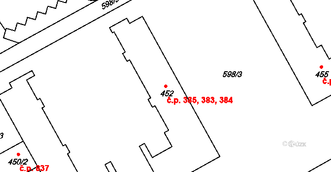Slavičín 383,384,385 na parcele st. 452 v KÚ Slavičín, Katastrální mapa