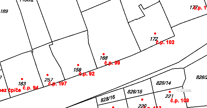 Louky 99, Zlín na parcele st. 168 v KÚ Louky nad Dřevnicí, Katastrální mapa