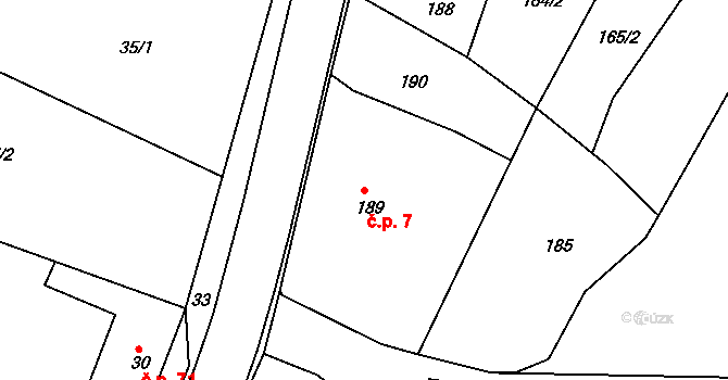 Velíková 7, Zlín na parcele st. 189 v KÚ Velíková, Katastrální mapa