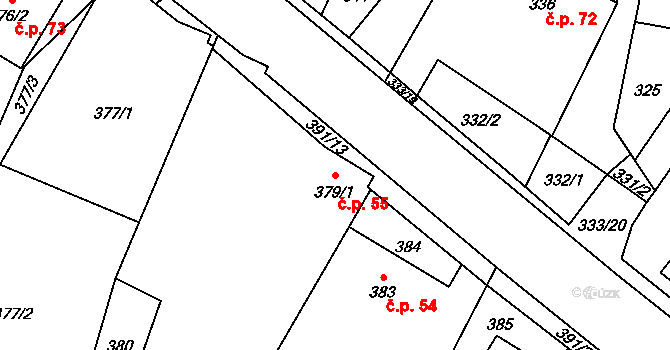 Zábřeh 55, Dolní Benešov na parcele st. 379/1 v KÚ Zábřeh u Hlučína, Katastrální mapa