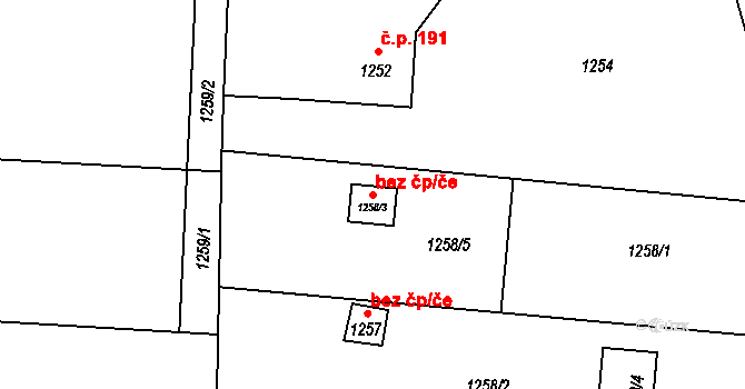 Závišice 43306802 na parcele st. 1258/3 v KÚ Závišice, Katastrální mapa