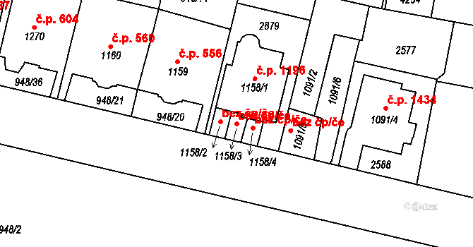 Písek 49156802 na parcele st. 1158/3 v KÚ Písek, Katastrální mapa