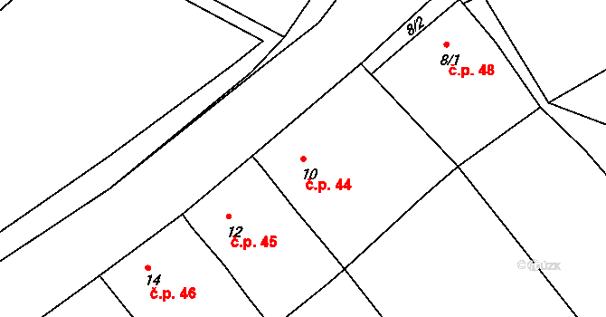 Volevčice 44 na parcele st. 10 v KÚ Volevčice, Katastrální mapa