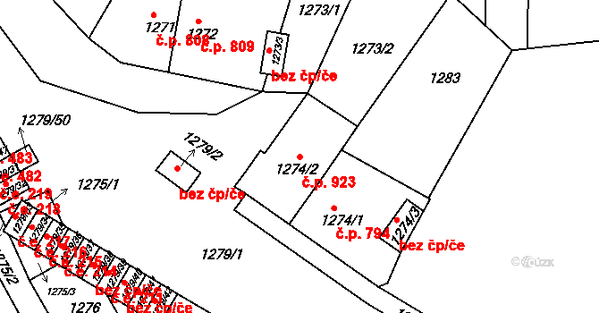 Bučovice 923 na parcele st. 1274/2 v KÚ Bučovice, Katastrální mapa