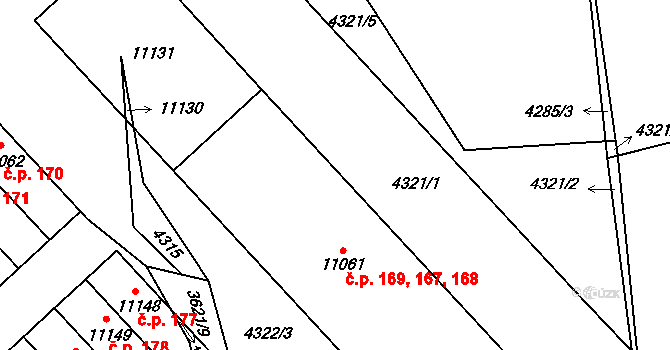 Cihelna 168, Pardubice na parcele st. 11061 v KÚ Pardubice, Katastrální mapa