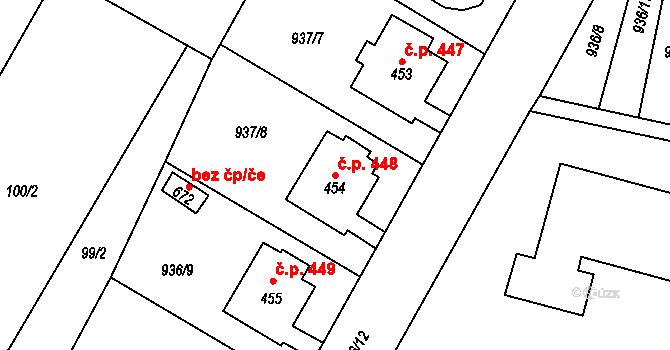 Ronov nad Doubravou 448 na parcele st. 454 v KÚ Ronov nad Doubravou, Katastrální mapa