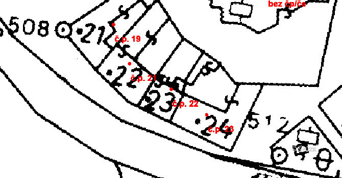 Bernartice 22 na parcele st. 23 v KÚ Bernartice u Milevska, Katastrální mapa