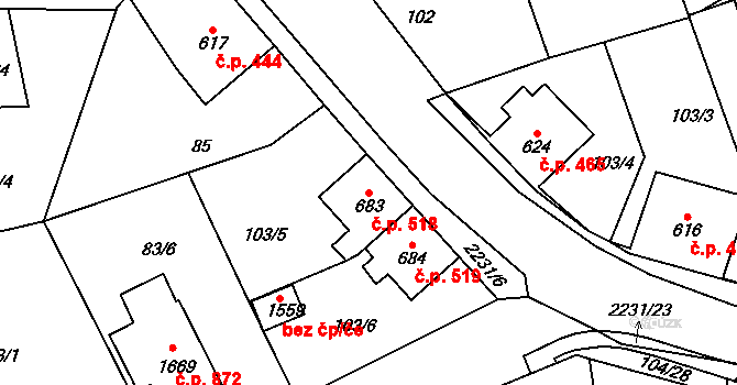 Králíky 518 na parcele st. 683 v KÚ Králíky, Katastrální mapa