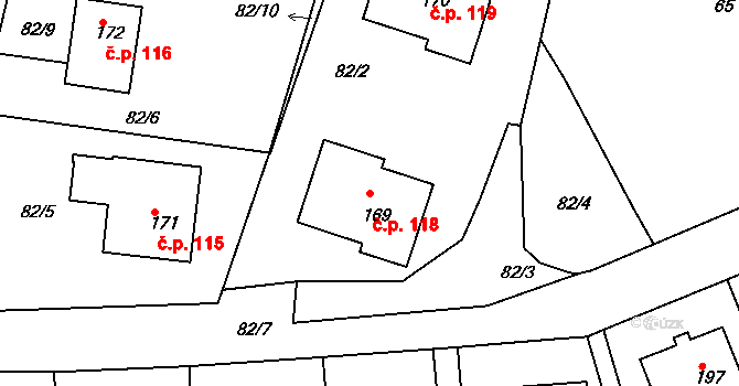 Dušejov 118 na parcele st. 169 v KÚ Dušejov, Katastrální mapa