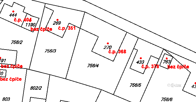 Hanušovice 368 na parcele st. 270 v KÚ Hanušovice, Katastrální mapa