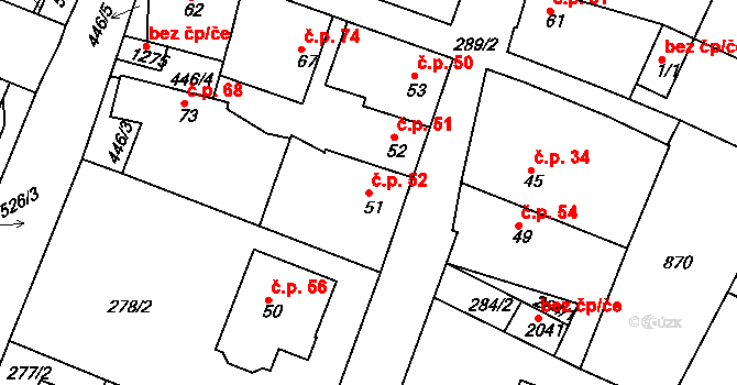 Neratovice 52 na parcele st. 51 v KÚ Neratovice, Katastrální mapa