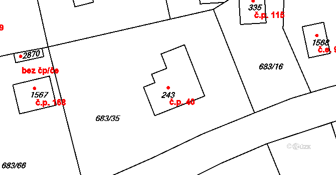Pikovice 40, Hradištko na parcele st. 243 v KÚ Hradištko pod Medníkem, Katastrální mapa