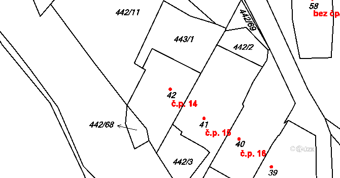 Plískov 14 na parcele st. 42 v KÚ Plískov, Katastrální mapa