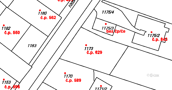 Česká Skalice 629 na parcele st. 1173 v KÚ Česká Skalice, Katastrální mapa