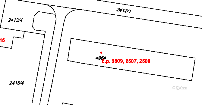 Zelené Předměstí 2507,2508,2509, Pardubice na parcele st. 4964 v KÚ Pardubice, Katastrální mapa