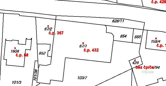Rosice 432, Pardubice na parcele st. 67/1 v KÚ Rosice nad Labem, Katastrální mapa