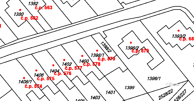 Jedovnice 579 na parcele st. 1398/1 v KÚ Jedovnice, Katastrální mapa