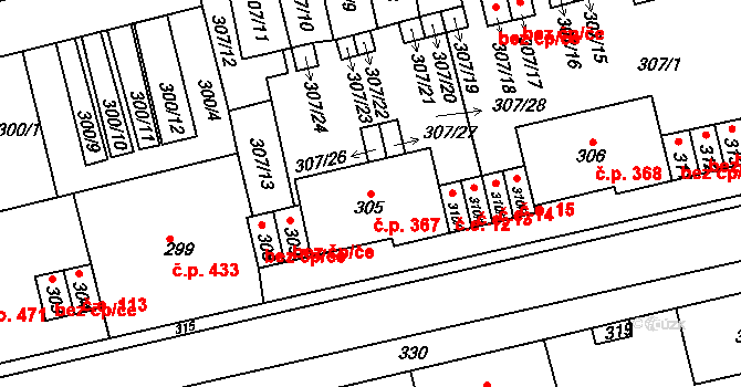 Velké Opatovice 367 na parcele st. 305 v KÚ Velké Opatovice, Katastrální mapa