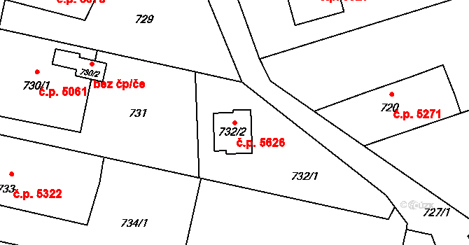 Třebovice 5626, Ostrava na parcele st. 732/2 v KÚ Třebovice ve Slezsku, Katastrální mapa