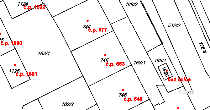 Nový Jičín 663 na parcele st. 745 v KÚ Nový Jičín-Dolní Předměstí, Katastrální mapa