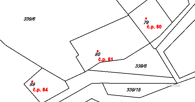 Lašovice 81 na parcele st. 80 v KÚ Lašovice, Katastrální mapa