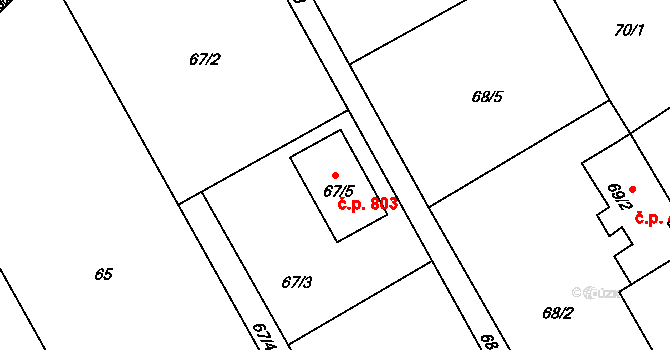 Lipence 803, Praha na parcele st. 67/5 v KÚ Lipence, Katastrální mapa