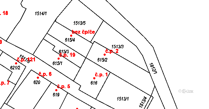 Pražák 2, Vodňany na parcele st. 615/2 v KÚ Vodňany, Katastrální mapa
