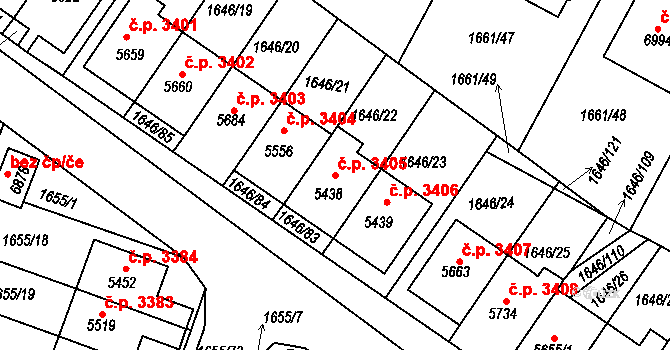 Havlíčkův Brod 3405 na parcele st. 5438 v KÚ Havlíčkův Brod, Katastrální mapa