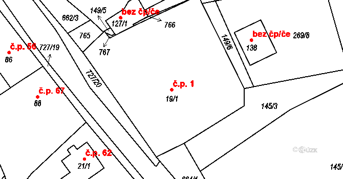 Roveň 1, Rychnov nad Kněžnou na parcele st. 19/1 v KÚ Roveň u Rychnova nad Kněžnou, Katastrální mapa