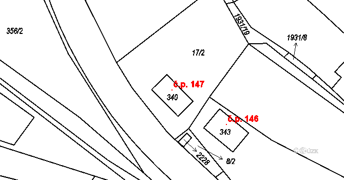 Žichlice 147, Hromnice na parcele st. 340 v KÚ Žichlice u Hromnic, Katastrální mapa