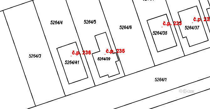 Cvrčovice 235 na parcele st. 5264/39 v KÚ Cvrčovice u Pohořelic, Katastrální mapa
