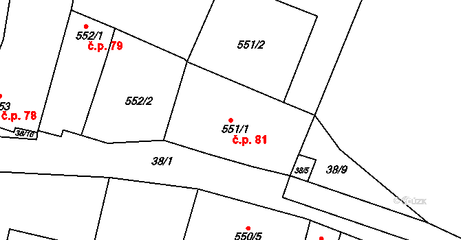 Štítary 81 na parcele st. 551/1 v KÚ Štítary na Moravě, Katastrální mapa