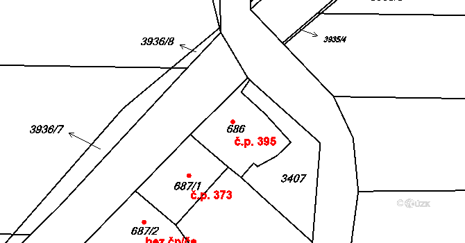 Lipník nad Bečvou I-Město 395, Lipník nad Bečvou na parcele st. 686 v KÚ Lipník nad Bečvou, Katastrální mapa