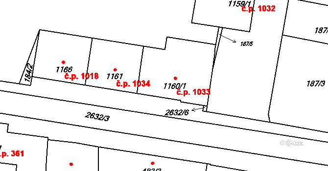 Lipník nad Bečvou I-Město 1033, Lipník nad Bečvou na parcele st. 1160/1 v KÚ Lipník nad Bečvou, Katastrální mapa