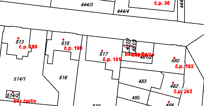 Žižkov 191, Kutná Hora na parcele st. 517 v KÚ Kutná Hora, Katastrální mapa