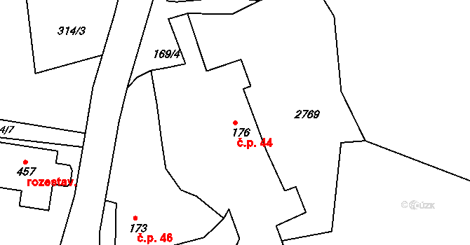 Libá 44 na parcele st. 176 v KÚ Libá, Katastrální mapa