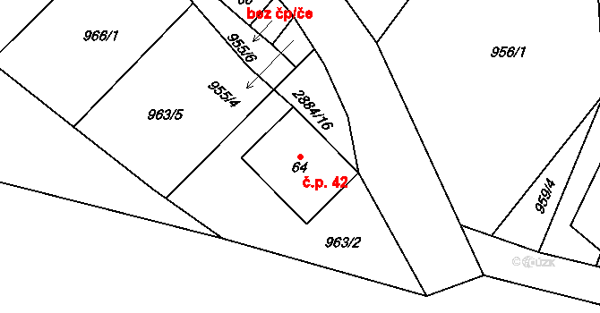 Polubný 42, Kořenov na parcele st. 64 v KÚ Polubný, Katastrální mapa