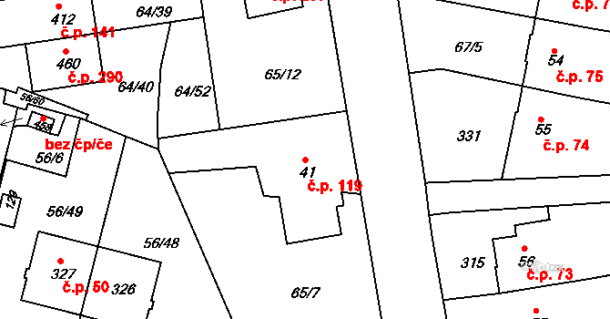 Staré Hory 119, Jihlava na parcele st. 41 v KÚ Staré Hory, Katastrální mapa