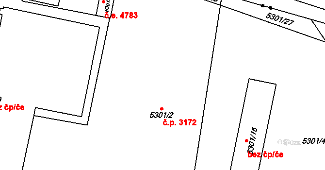Jihlava 3172 na parcele st. 5301/2 v KÚ Jihlava, Katastrální mapa