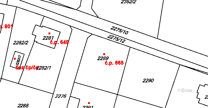 Vratimov 665 na parcele st. 2289 v KÚ Vratimov, Katastrální mapa