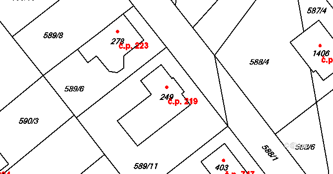 Vrané nad Vltavou 219 na parcele st. 249 v KÚ Vrané nad Vltavou, Katastrální mapa