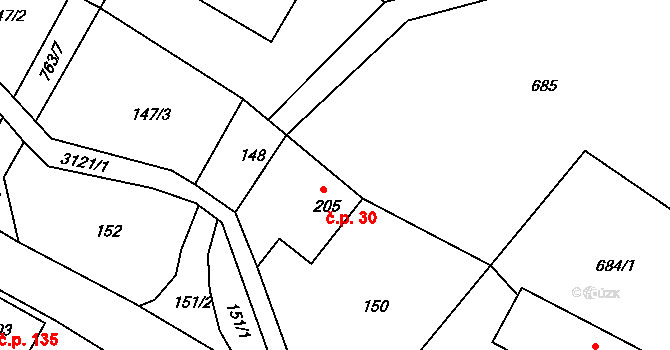 Heřmanice v Podještědí 30, Jablonné v Podještědí na parcele st. 205 v KÚ Heřmanice v Podještědí, Katastrální mapa