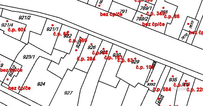 Říčany 163 na parcele st. 928 v KÚ Říčany u Brna, Katastrální mapa