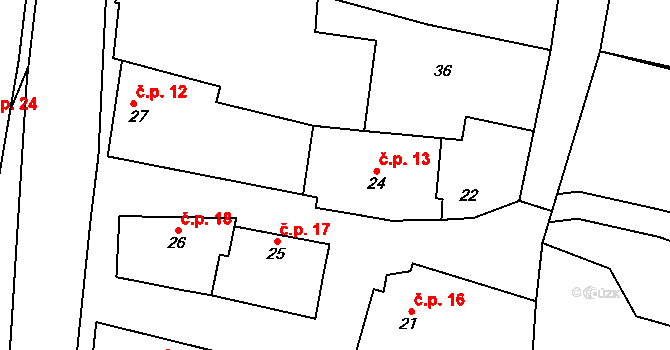 Lukov 13, Vraný na parcele st. 24 v KÚ Lukov, Katastrální mapa
