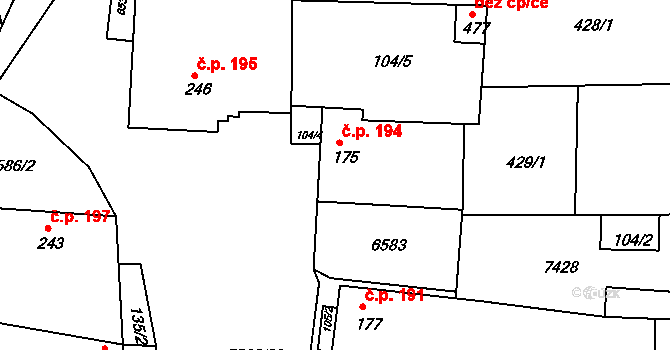 Archlebov 194 na parcele st. 175 v KÚ Archlebov, Katastrální mapa