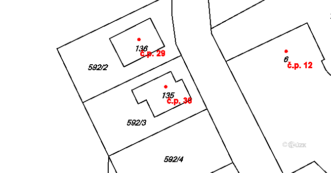 Hořetice 30, Křečovice na parcele st. 135 v KÚ Hořetice, Katastrální mapa
