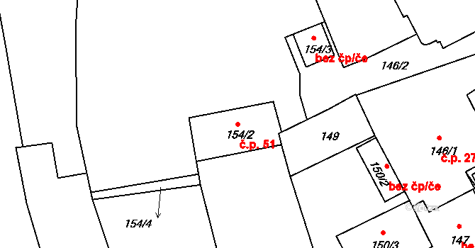 Dačice I 51, Dačice na parcele st. 154/2 v KÚ Dačice, Katastrální mapa