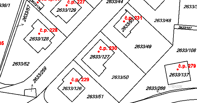 Dačice III 230, Dačice na parcele st. 2633/127 v KÚ Dačice, Katastrální mapa