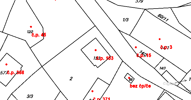 Bradlec 103 na parcele st. 151 v KÚ Bradlec, Katastrální mapa
