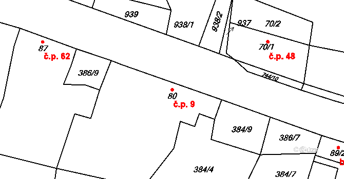 Cholenice 9 na parcele st. 80 v KÚ Cholenice, Katastrální mapa